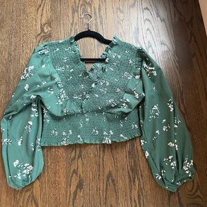Abercrombie & Fitch Smocked Poplin Puff Long Sleeve Blouse
